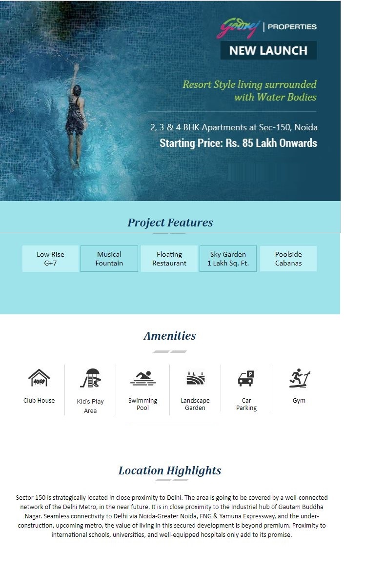 Godrej Properties New Launch 2, 3, & 4 BHK apartments starting Rs 85 Lac onwards at Sec 150, Noida Update